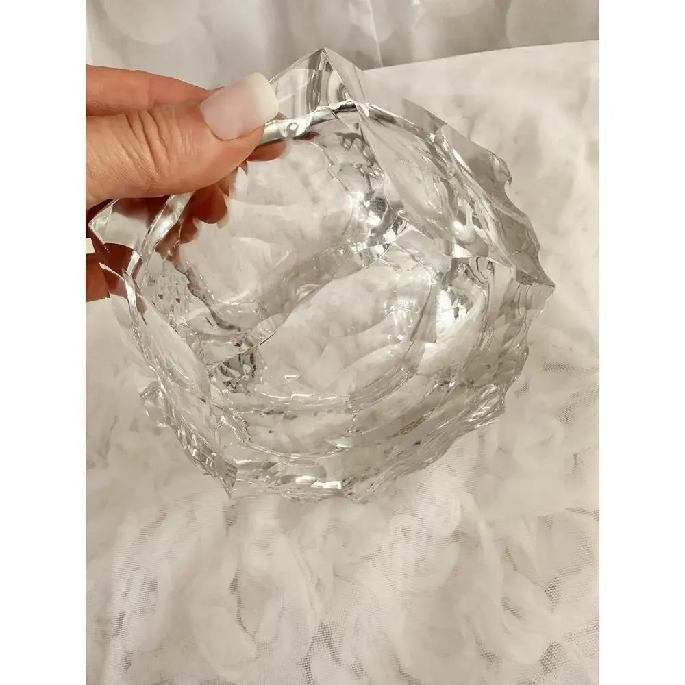 Vintage Lead Crystal MCM Cigarette Ashtray Home Bar Round Heavy Modern